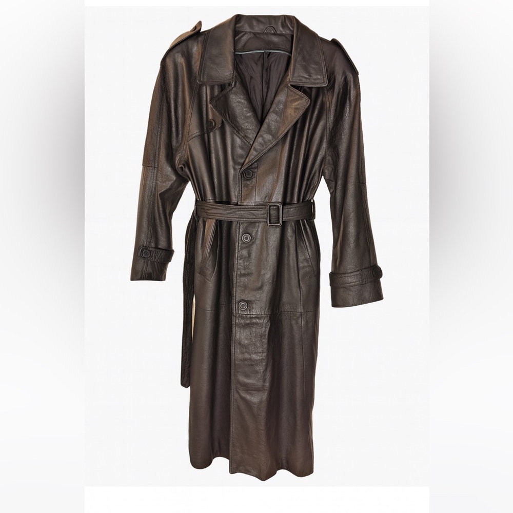 Vintage Genuine Leather Trench Coat | Full Length | Black | 50” Long | Classic D
